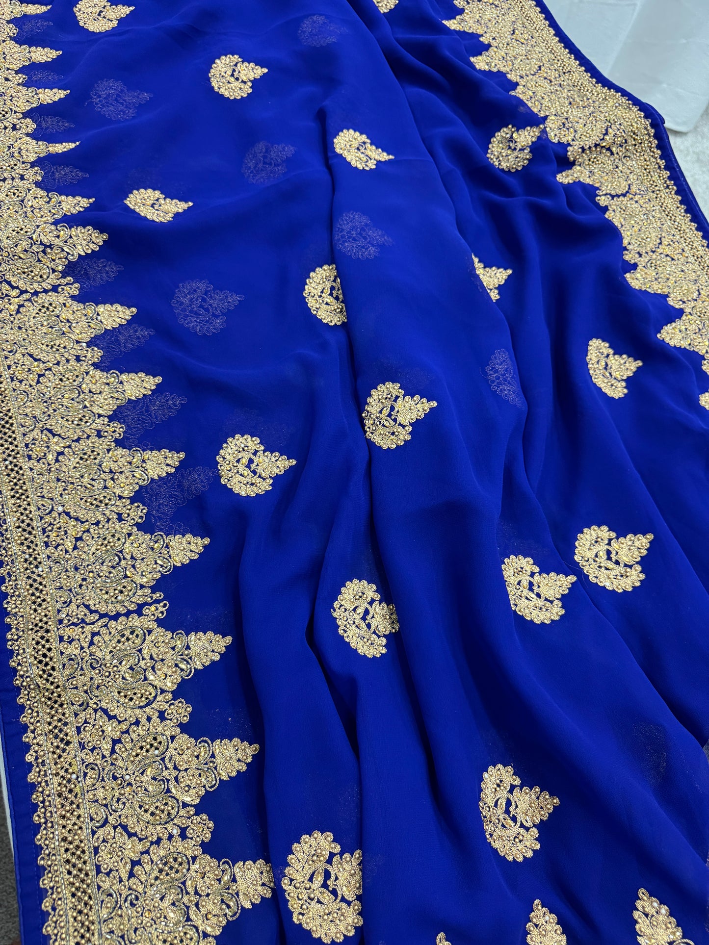 Tanima | Royal Blue and Gold Georgette Bridal Saree | Bollywood Partywear image 6