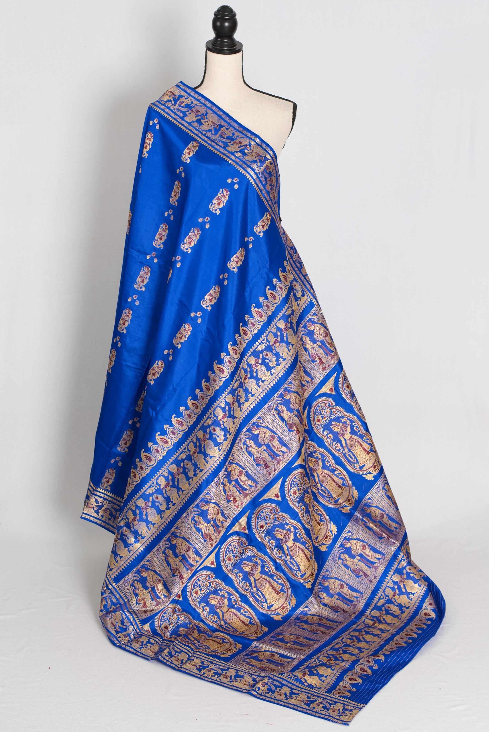 Nila | Royal Blue and Gold Handwoven Swarnachari Pure Silk Saree image 1