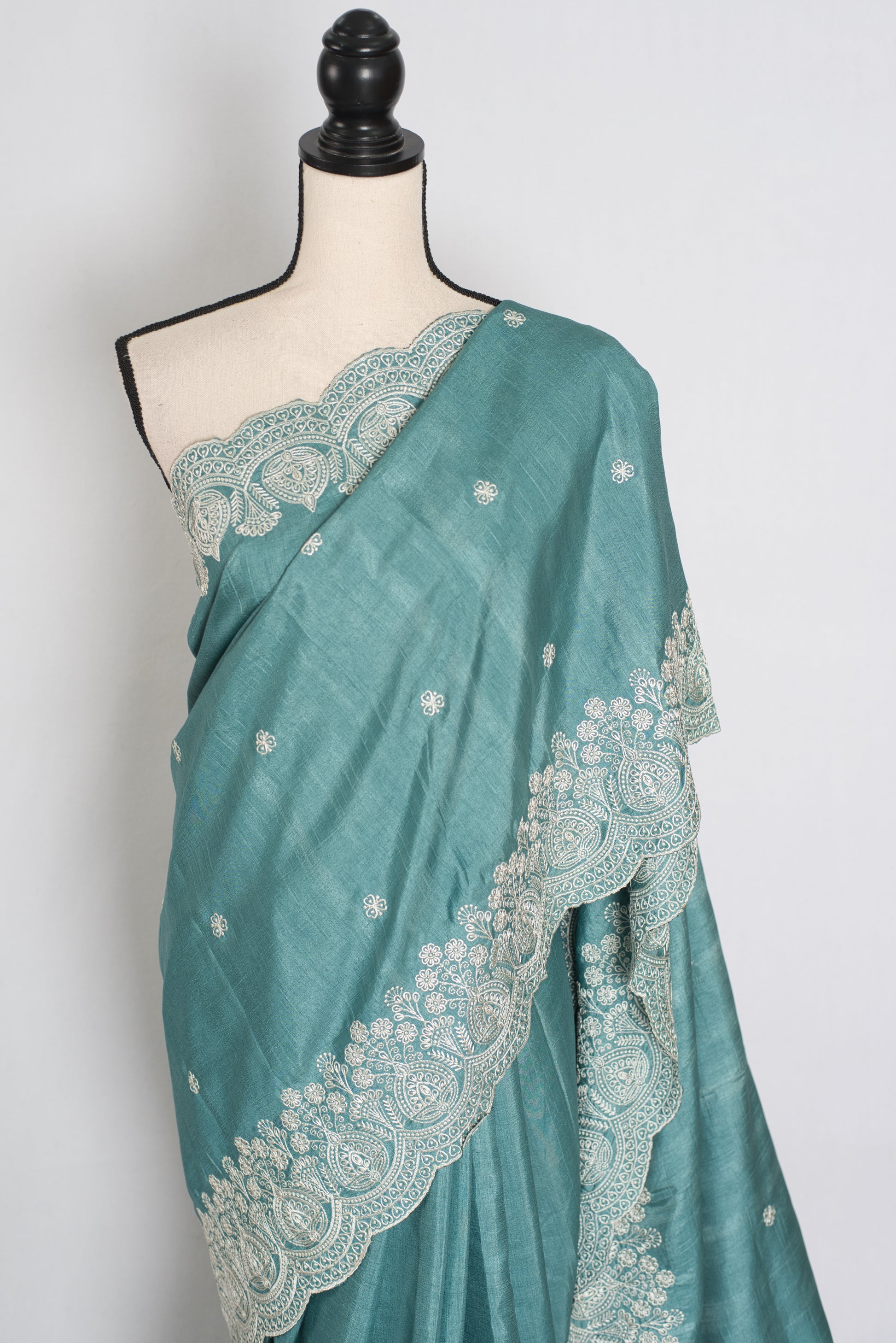 Mitul | Pastel Blue Semi Tussar Silk Saree | Lightweight & Budget-Friendly image 6