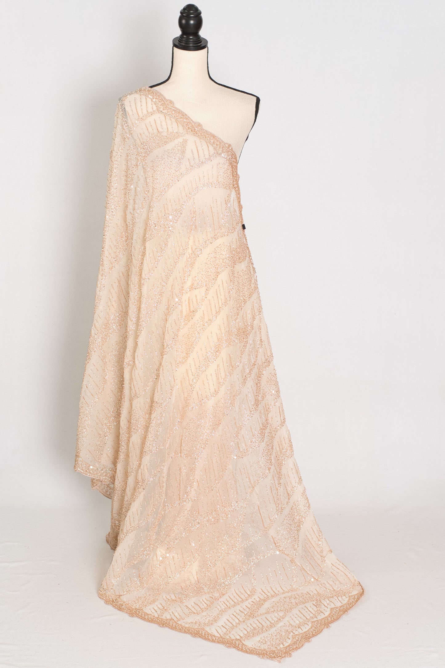 Sia | Cream and Gold Soft Organza Saree | Summer Wedding & Cocktail Partywear image 2