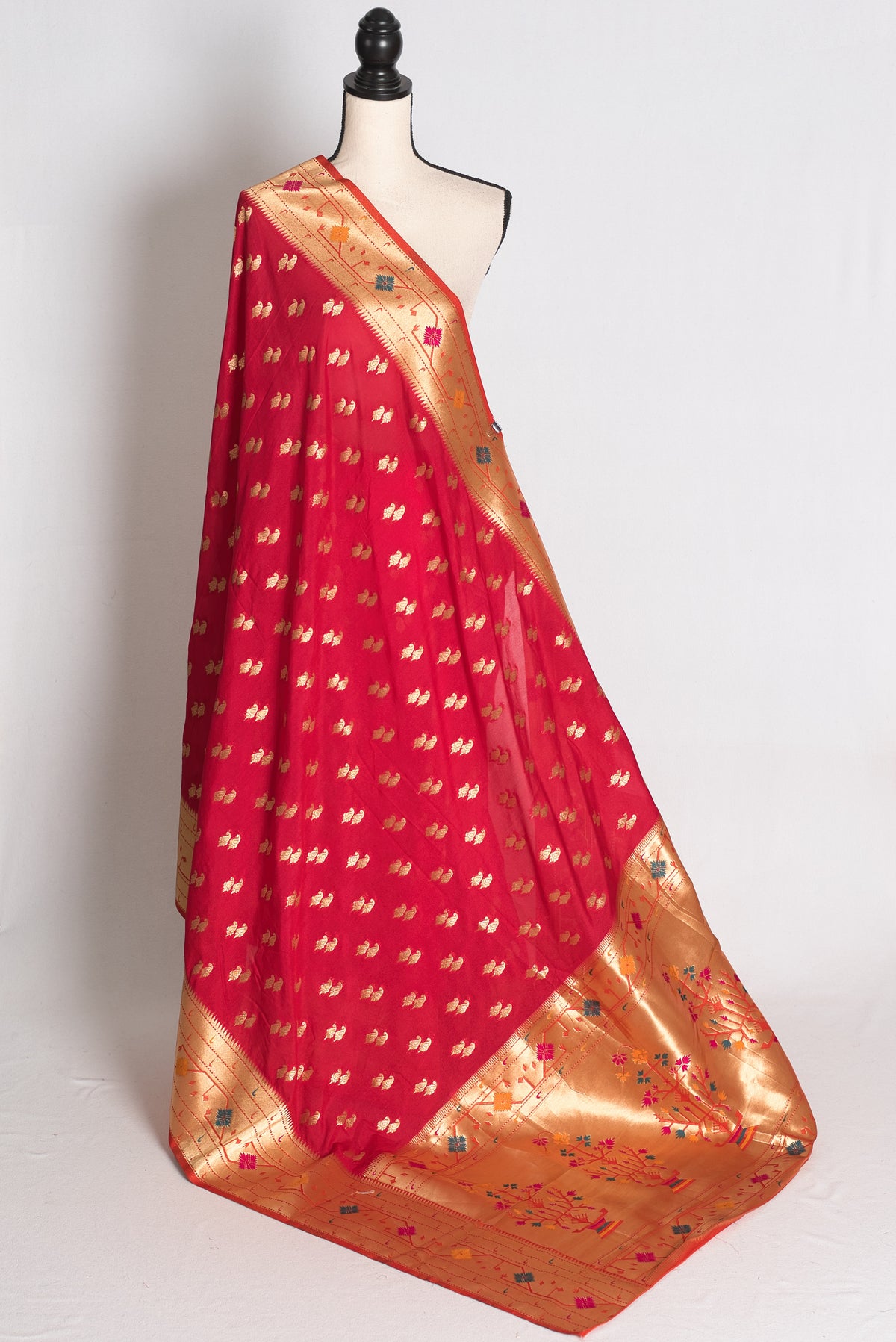 Mrinal: Rani Pink Paithani Inspired Semi Silk Saree with Orange Contrast Border image 1