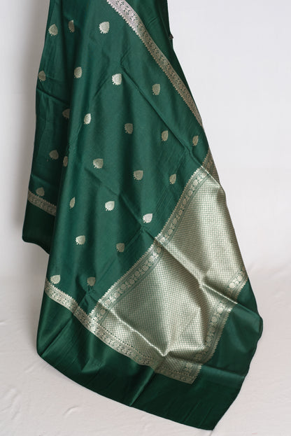 Protha : Bottle Green Tussar Silk Banarasi Saree with 36 Size Blouse image 5