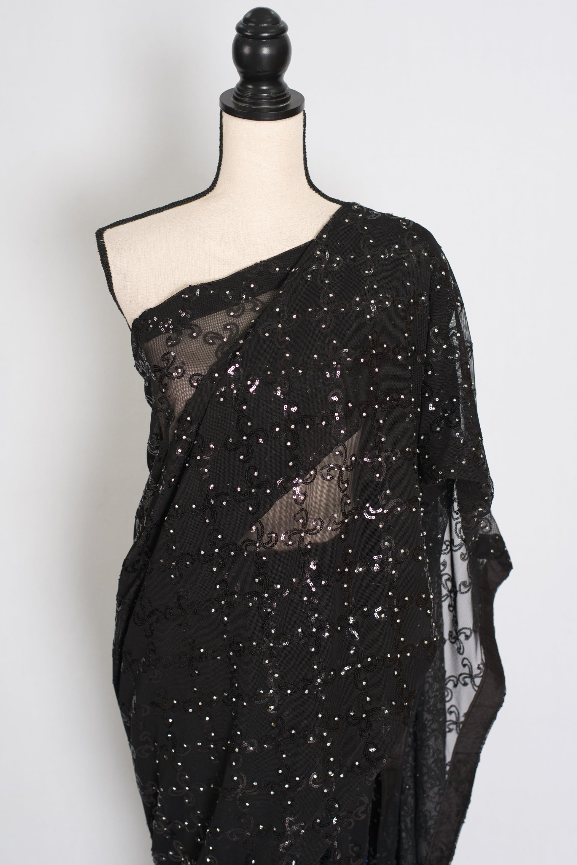 Kajaal | Black Soft Net Fitted Cocktail Saree| Sequins & Stone Embellishments image 7