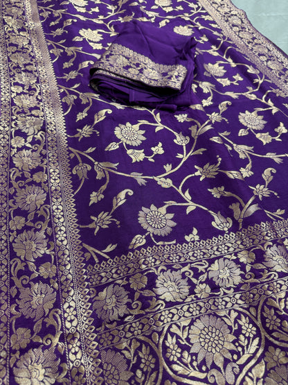 Liza : Purple and Gold Dola Silk Banarasi Saree image 3