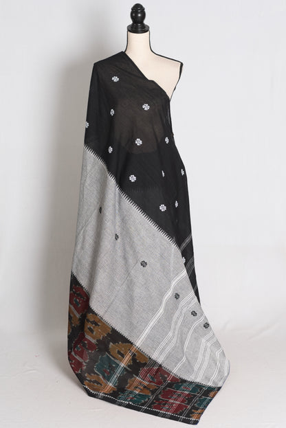 Grey and Black Dhaniakhali saree — front view