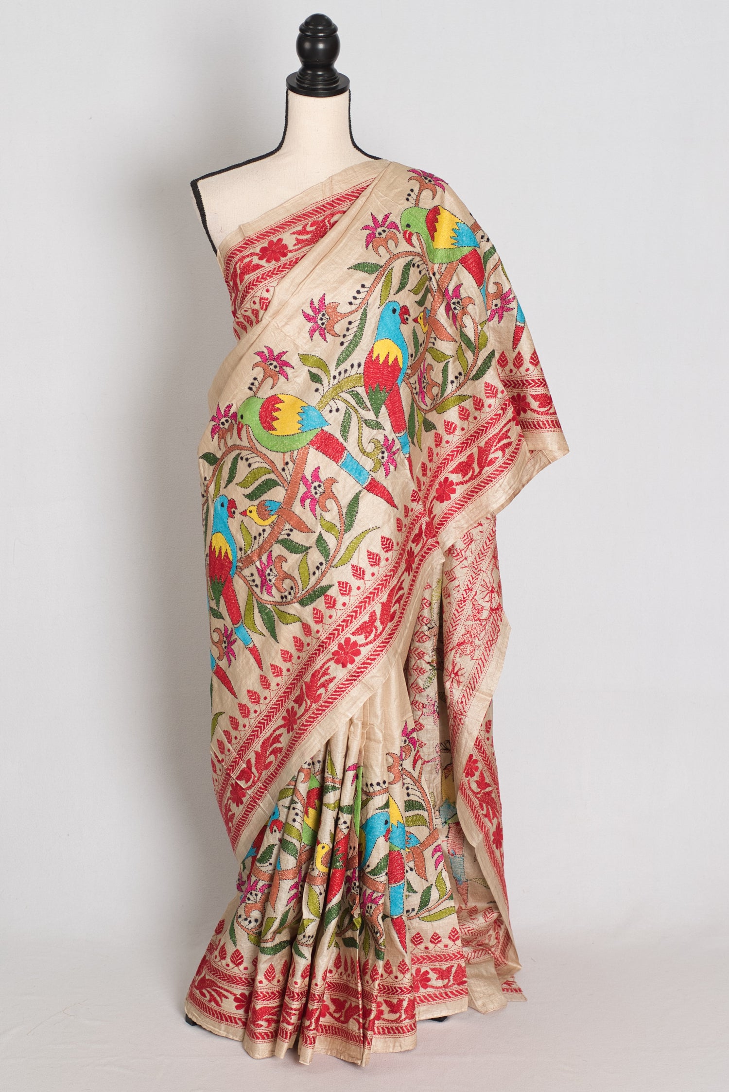 Kavitha : Pure Gachi Tussar Hand Embroidered Kantha Stitch Saree image 0