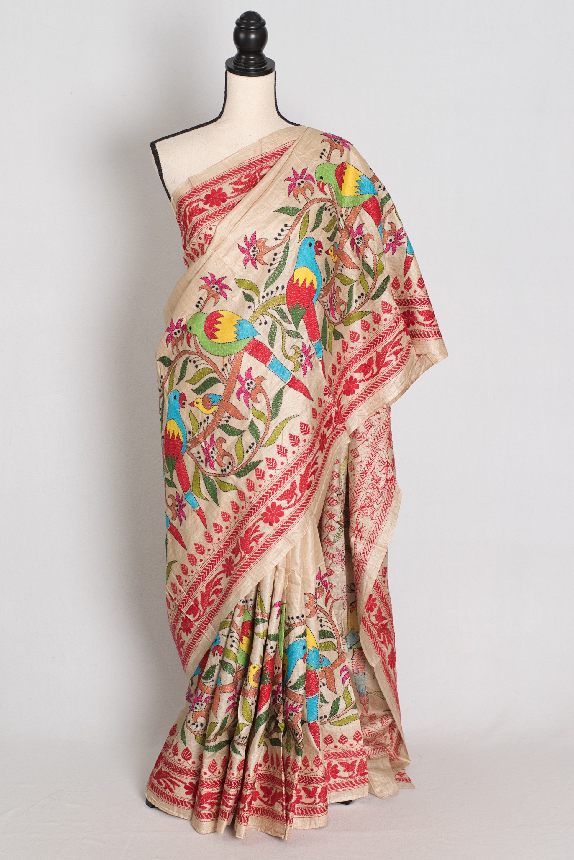 Kavitha : Pure Gachi Tussar Hand Embroidered Kantha Stitch Saree image 0