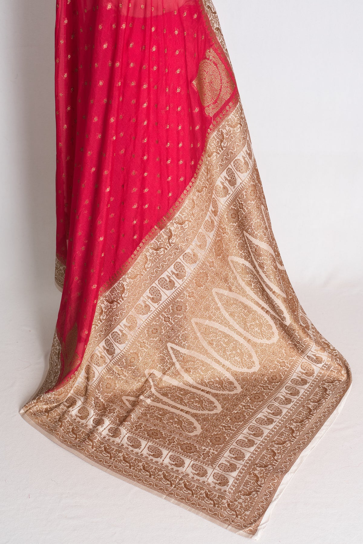 Rani: Dark Pink and Off-White Semi Georgette Banarasi Saree image 4