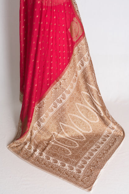 Rani: Dark Pink and Off-White Semi Georgette Banarasi Saree image 4