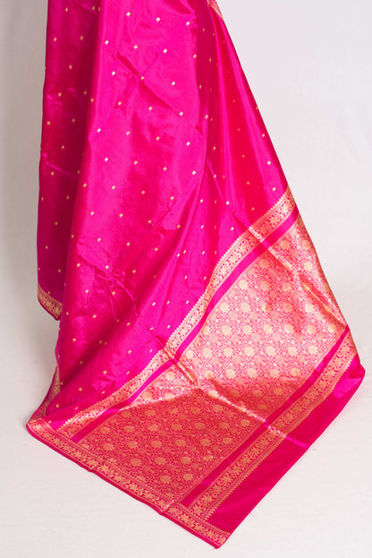 Giri : Certified Silk Banarasi Saree with Resham Work in Hot Pink image 3