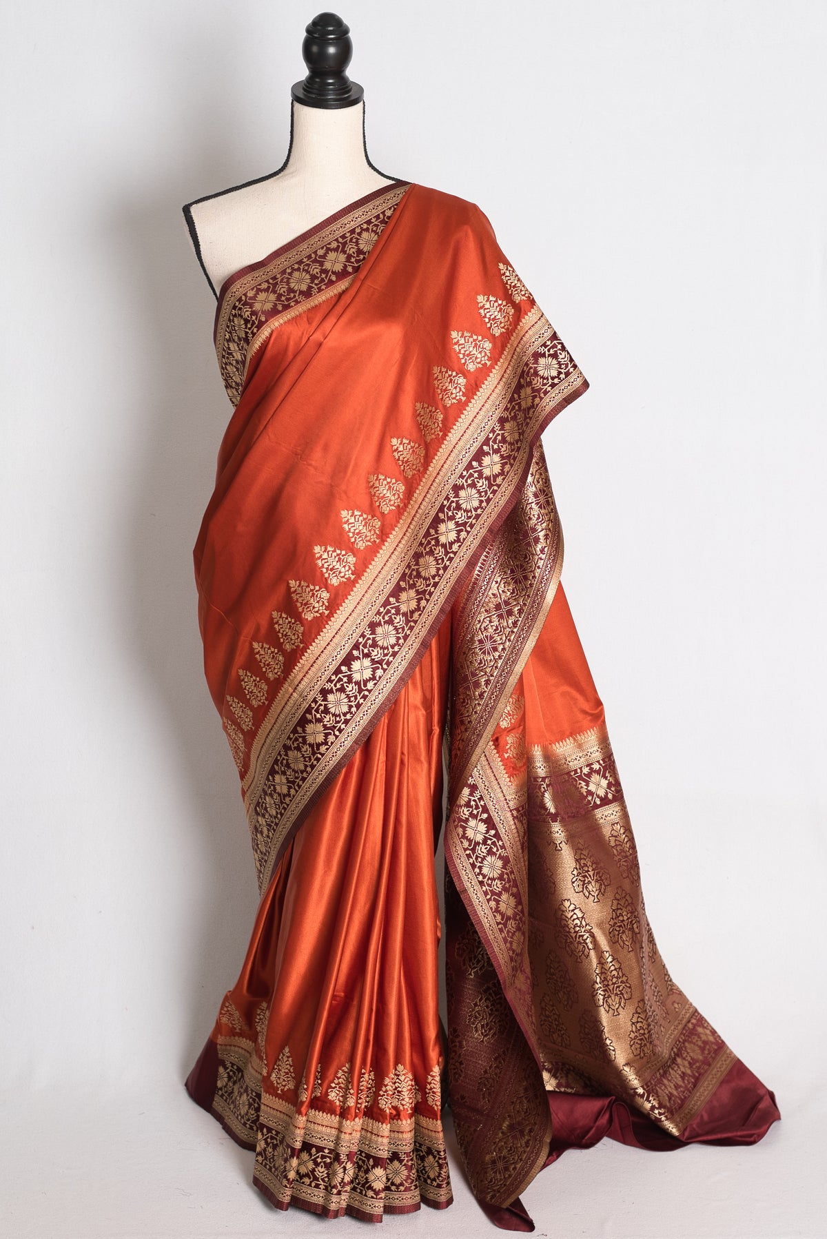 Rachana: Rust Brown Semi Mashru Valkalam Banarasi Silk Saree image 0