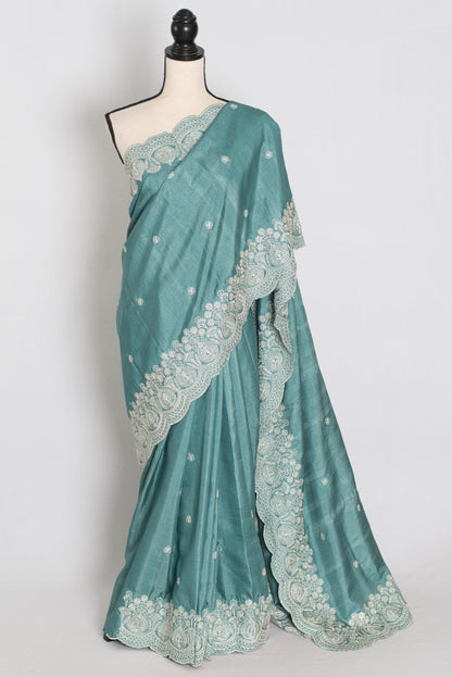 Mitul | Pastel Blue Semi Tussar Silk Saree | Lightweight & Budget-Friendly image 0