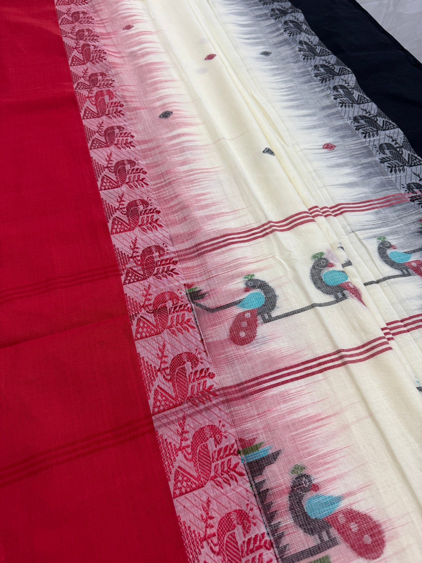 Mitra: Off White Cotton Handloom Saree with Ganga Jamuna Border image 0
