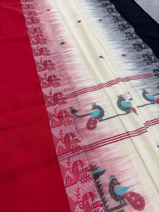 Mitra: Off White Cotton Handloom Saree with Ganga Jamuna Border image 0