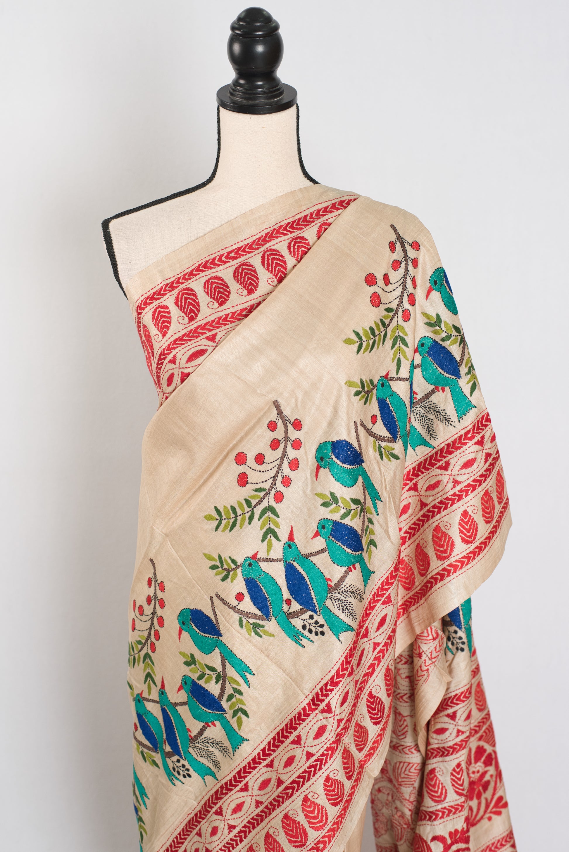 Stuti | Exclusive Bird Motif Hand-Embroidered Gachi Tussar Silk Saree image 6