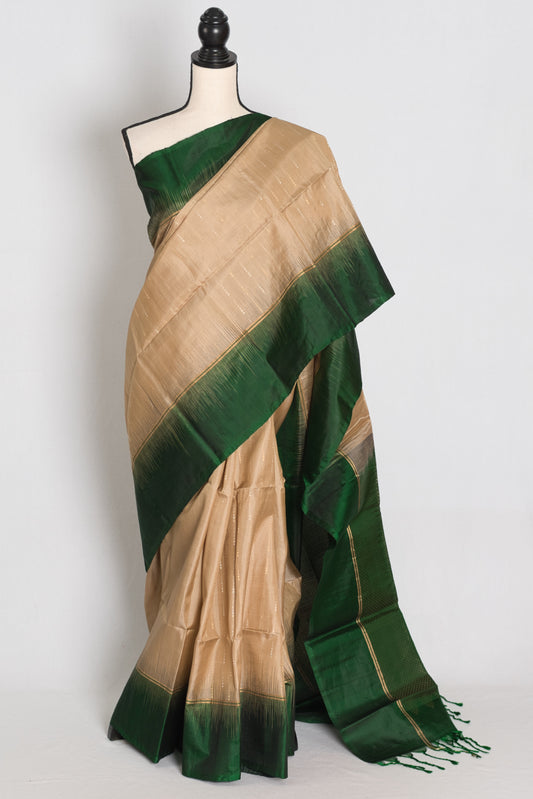 Mehuli : Clay Brown and Bottle Green Lightweight Kanjivaram Silk Saree image 0