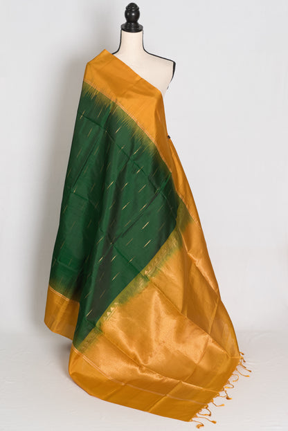 Malathi : Bottle Green and Chrome Yellow Lightweight Kanjivaram Silk Saree image 1
