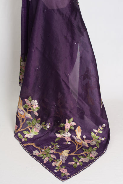 Subha : Embroidery Designer Organza Saree in Purple image 4