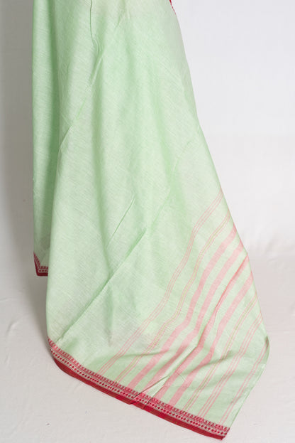 Sheuli: Sea Green and Red Soft Cotton Dhaniakhali Saree image 4