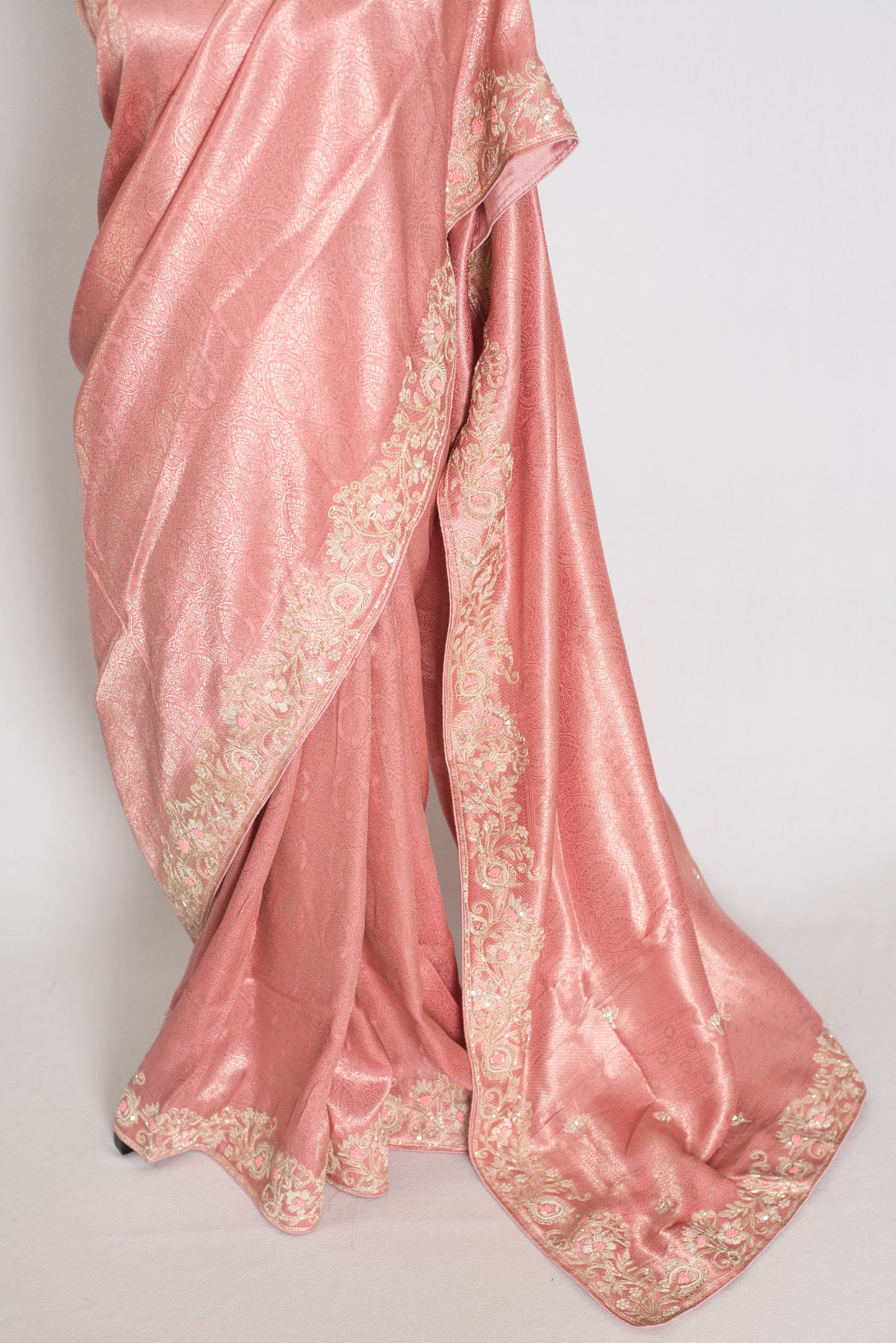 Navya | Baby Pink Semi Brocade Silk Hand Embroidery Saree | Pastel Collection image 5