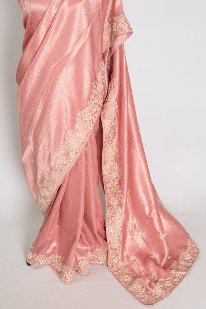 Navya | Baby Pink Semi Brocade Silk Hand Embroidery Saree | Pastel Collection image 5