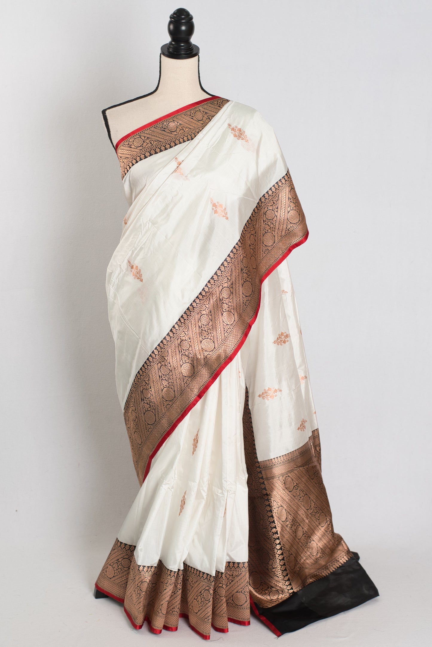 Basanti : Silk Mark Certified Katan Banarasi Saree in White and Black image 0