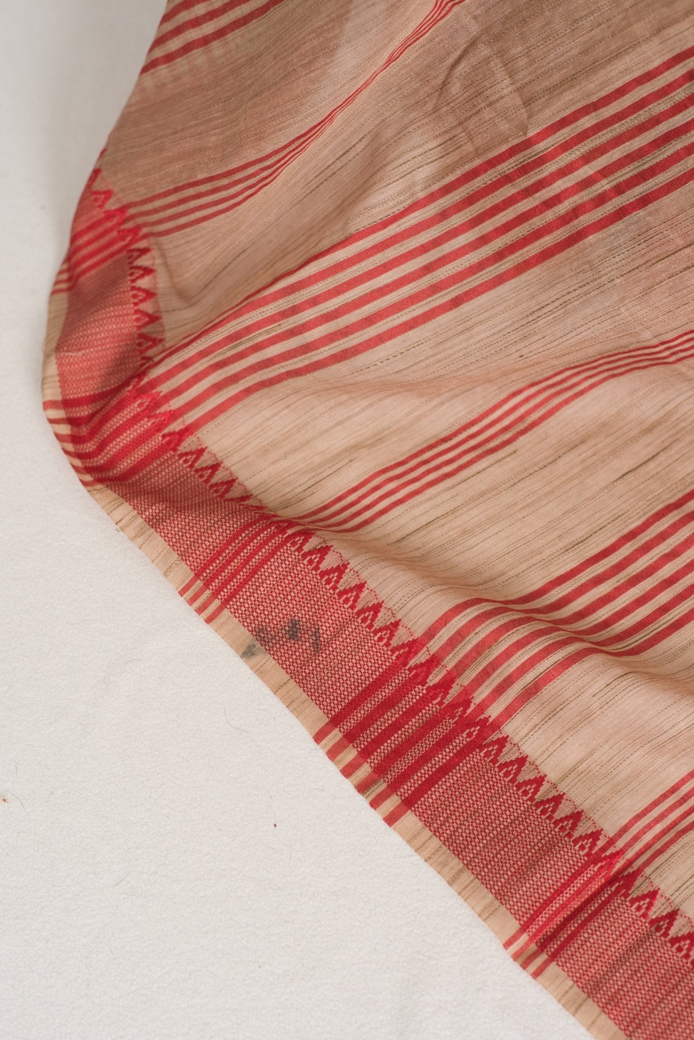 Dhriti : Beige & Red Machine Embroidery Kantha Saree | Traditional Bengali Look - Saree Mandi