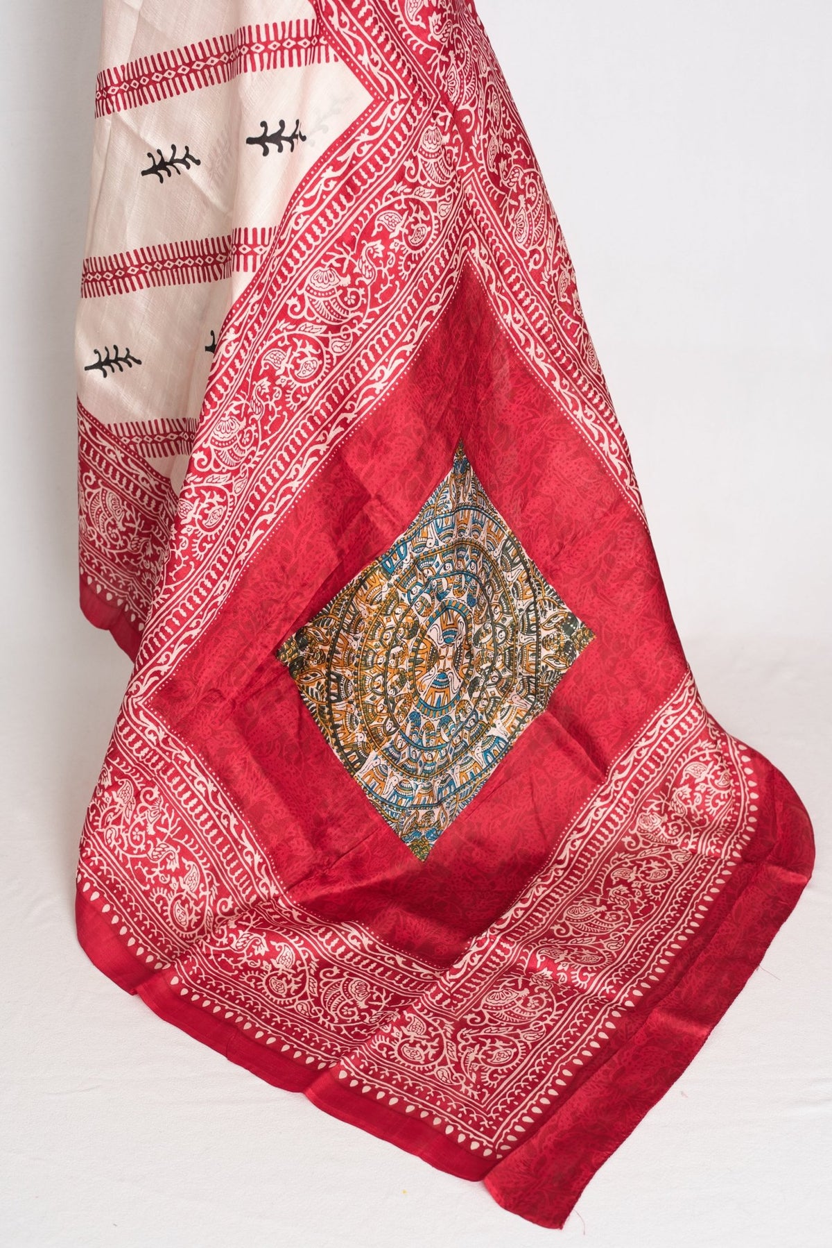 White Silk saree — detail view