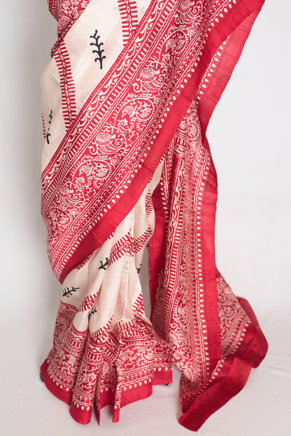 White Silk saree — blouse piece