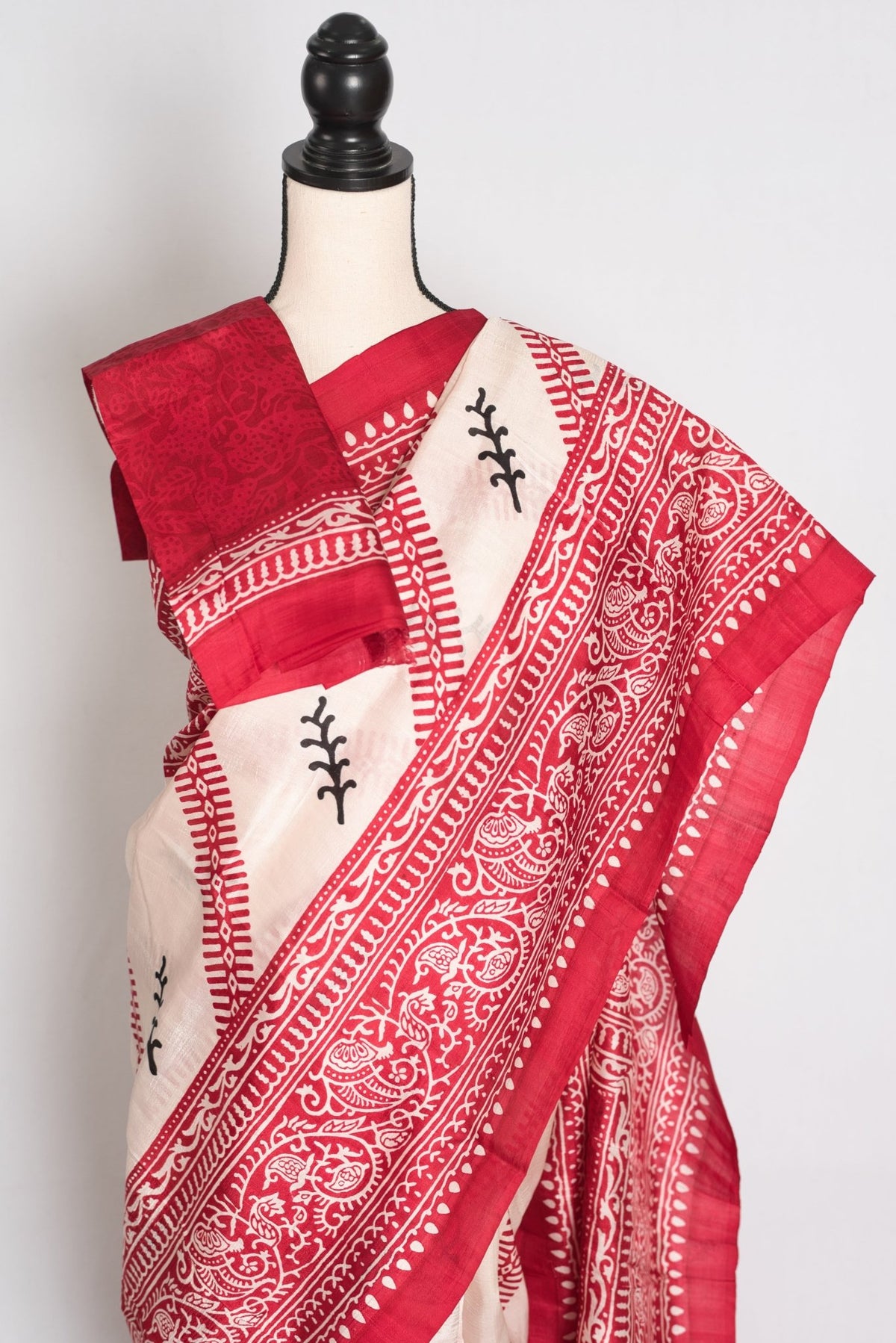 White Silk saree — drape view