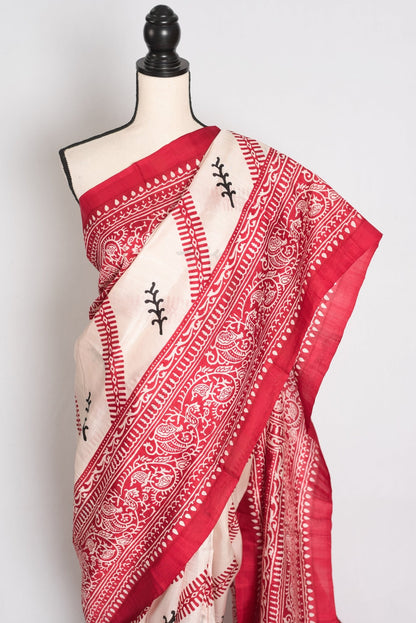 White Silk saree — pallu view
