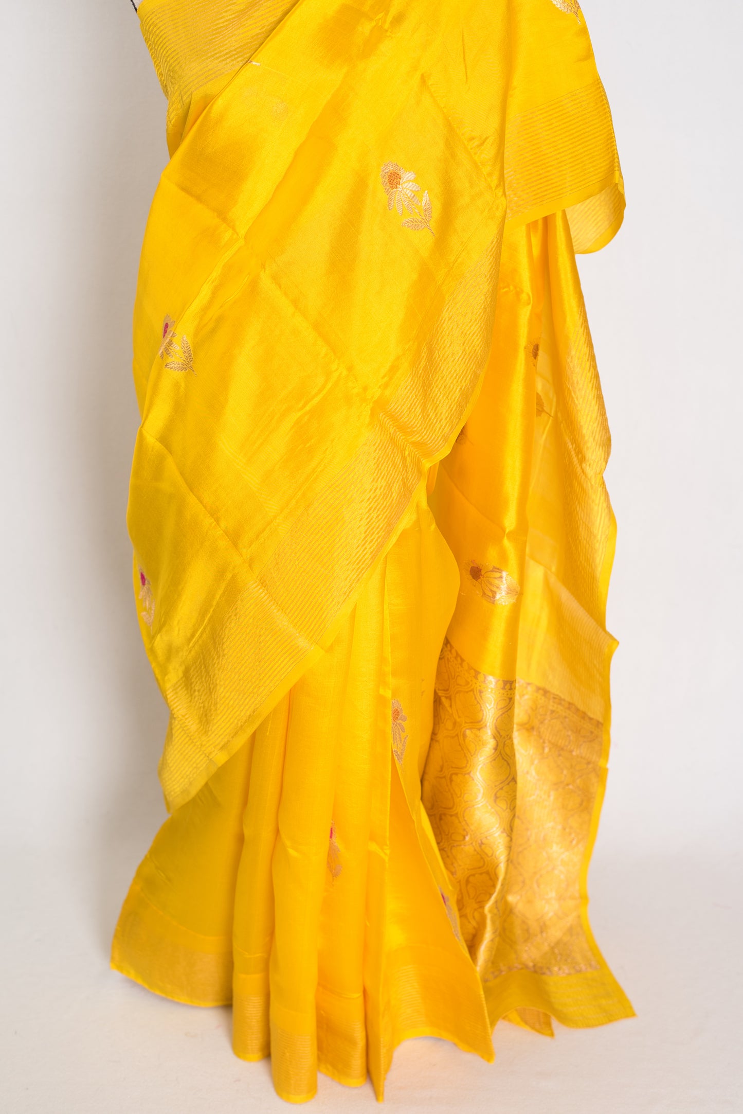 Saira: Bright Yellow Lightweight Banarasi Katan Silk Saree | Silk Mark Certified image 5