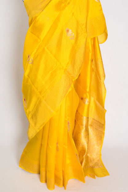 Saira: Bright Yellow Lightweight Banarasi Katan Silk Saree | Silk Mark Certified image 5