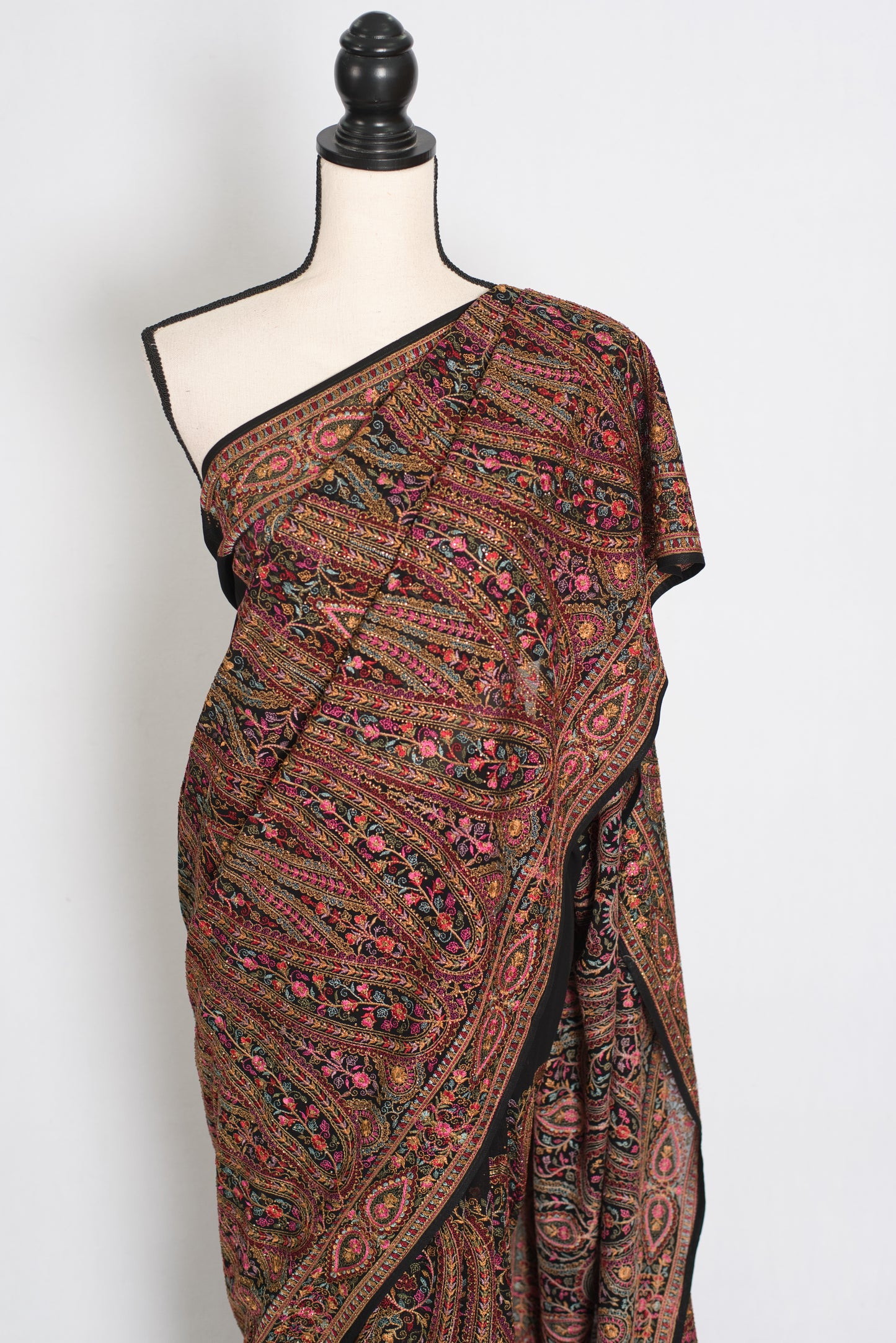 Pritha | Black Georgette Saree | All-Over Intricate Kashmiri Embroidery Jaal image 5