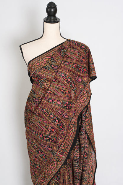 Pritha | Black Georgette Saree | All-Over Intricate Kashmiri Embroidery Jaal image 5