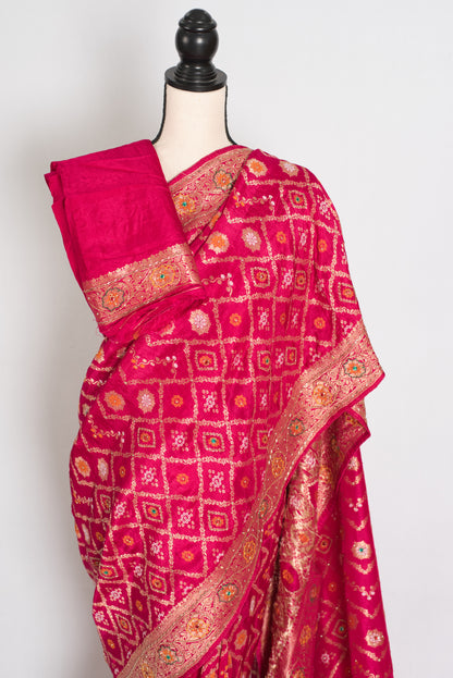 Liza | Dark Pink Hand Embroidery Soft Dola Silk Banarasi Saree image 2