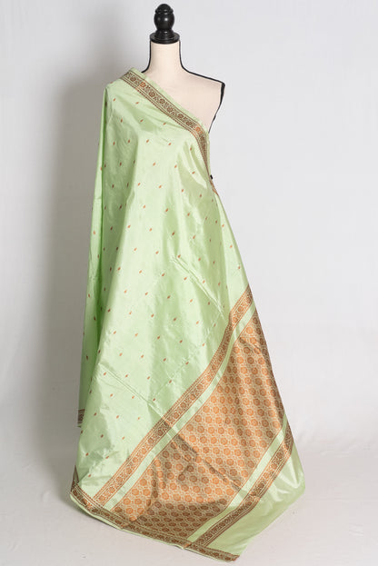 Protha: Sea Green Banarasi Silk Saree with Blouse Piece image 1