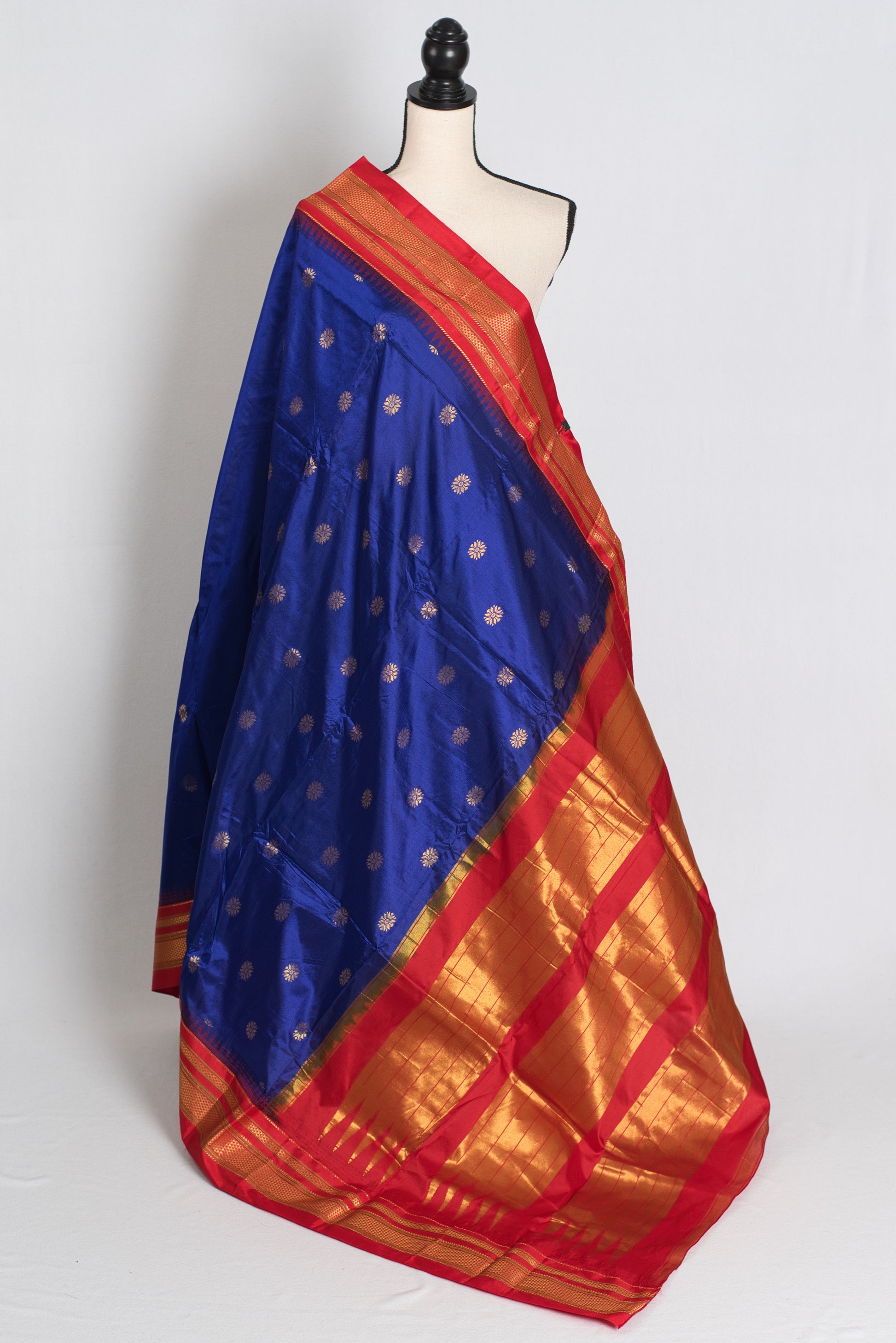 Shanti : Dark Blue and Red Ilkal Silk Saree - A Heritage Weave from Karnataka image 1