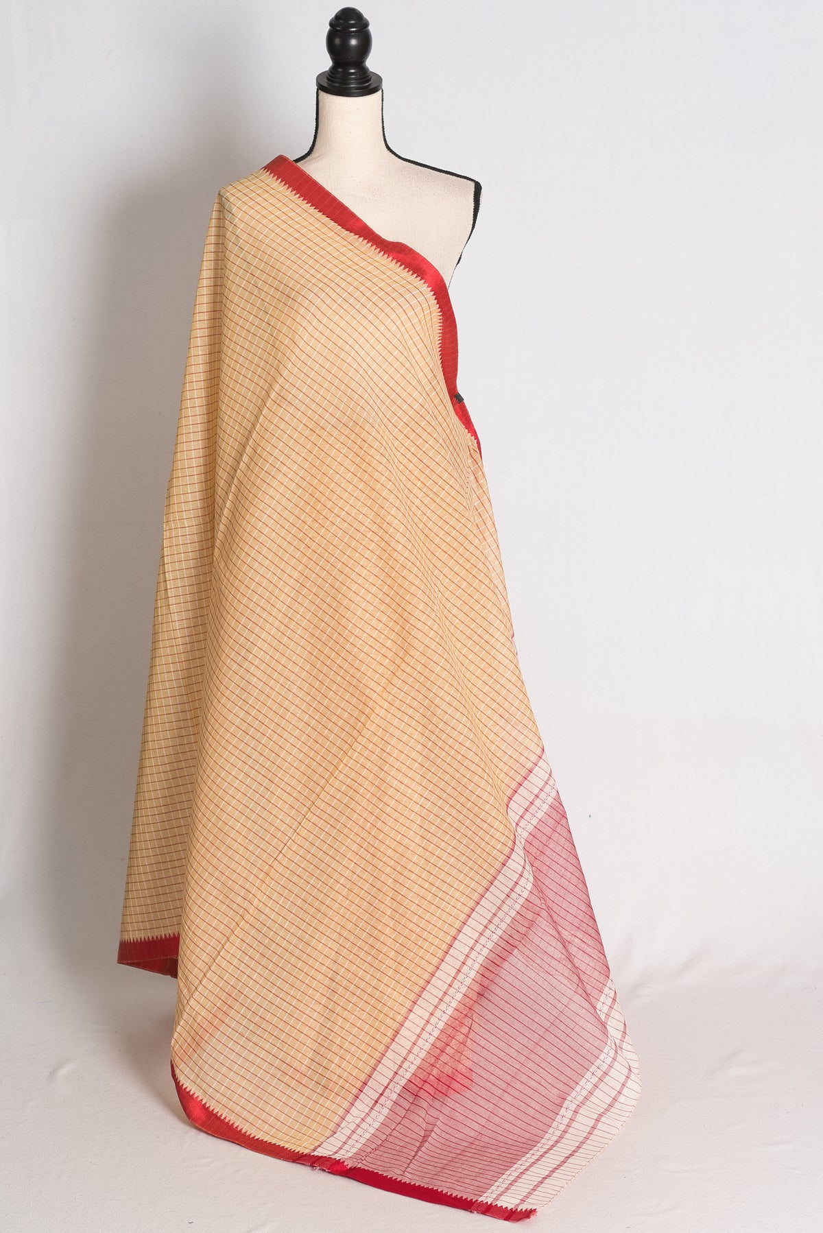 Manasi: Brown and Red Dhaniakhali Soft Cotton Saree with Satin Border image 1