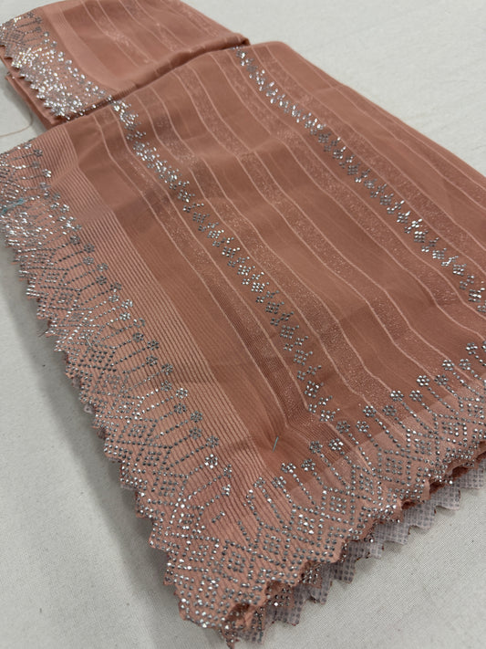 Feather Touch - Designer Chiffon Saree in Light Brown image 1