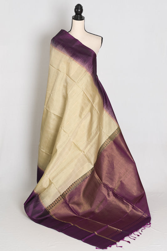 Lata : Clayish Brown and Deep Purple Lightweight Kanjivaram Silk Saree image 1