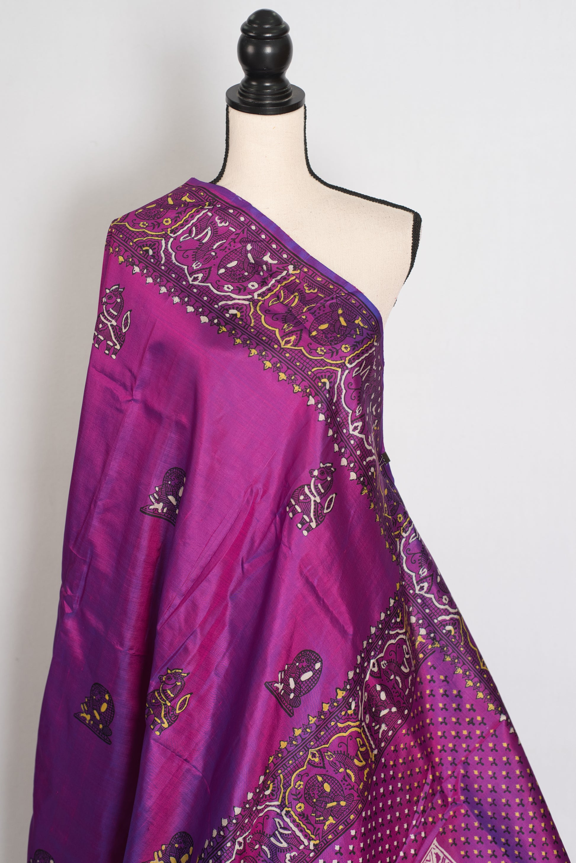 Indrani | Purple Hand Block Printed Bishnupur Katan Silk Saree | Pure Silk image 3