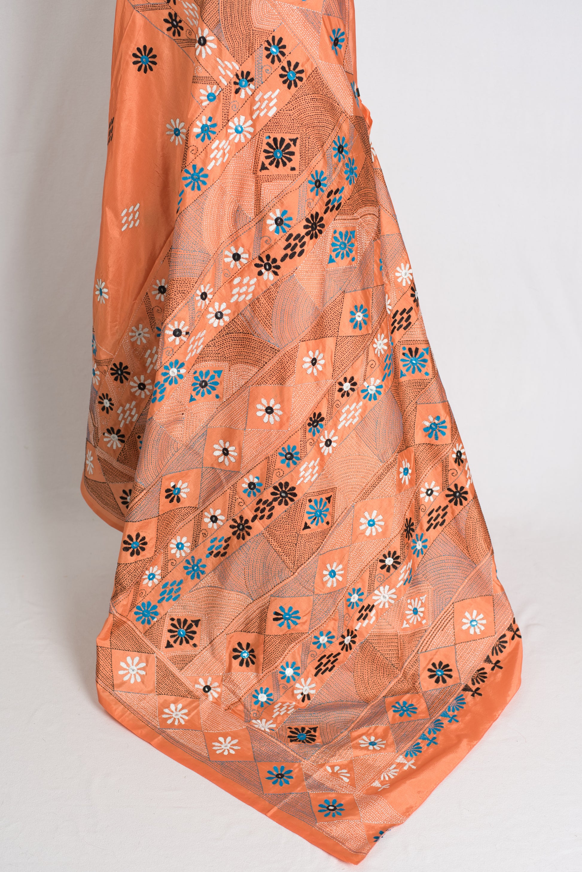 Rukmini : Light Orange Blended Silk Saree with Hand Embroidery Lambani Work image 3