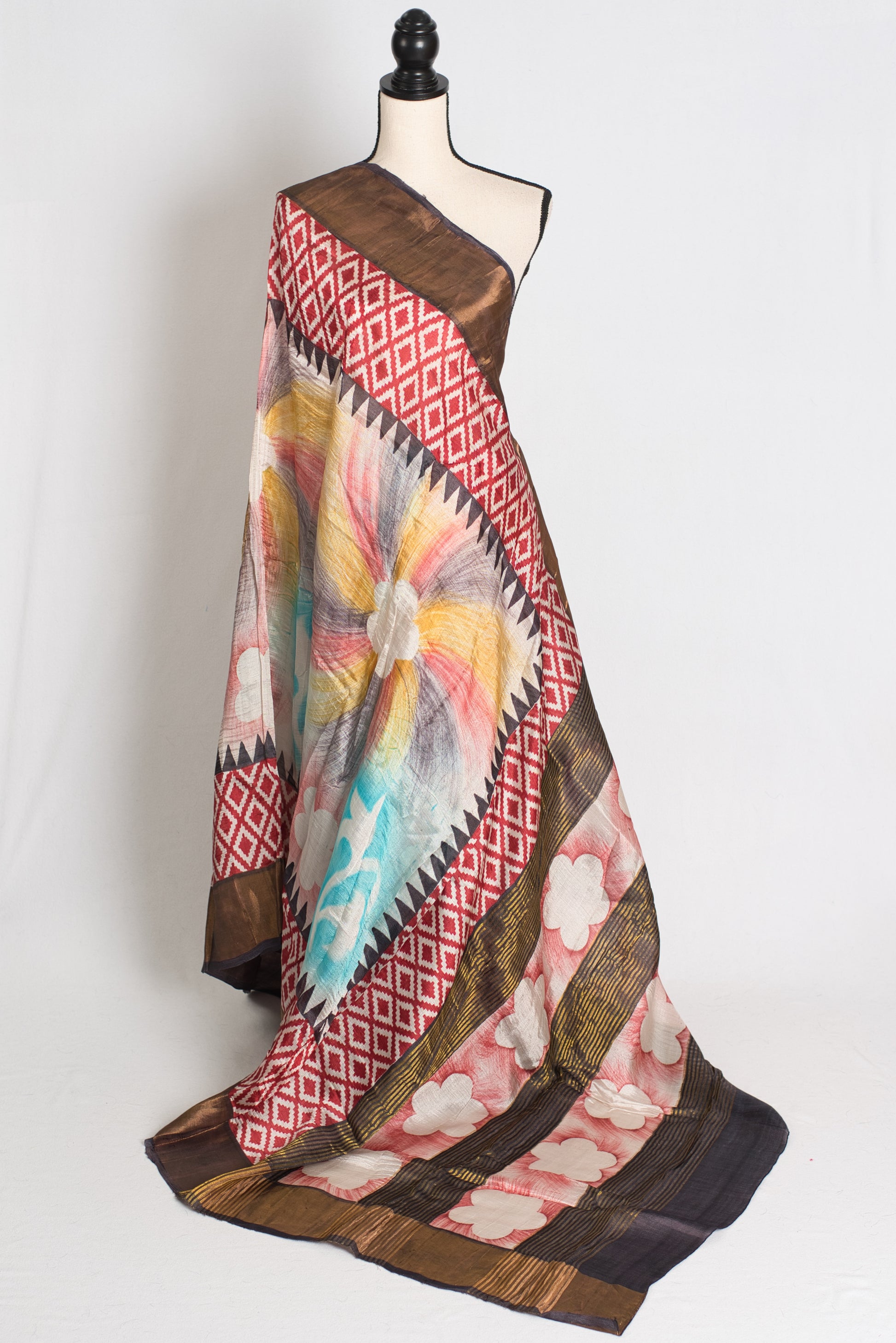 Mrinal : Hand Block Printed Matka by Tussar Silk Saree with Shibori Ikkat Print image 1