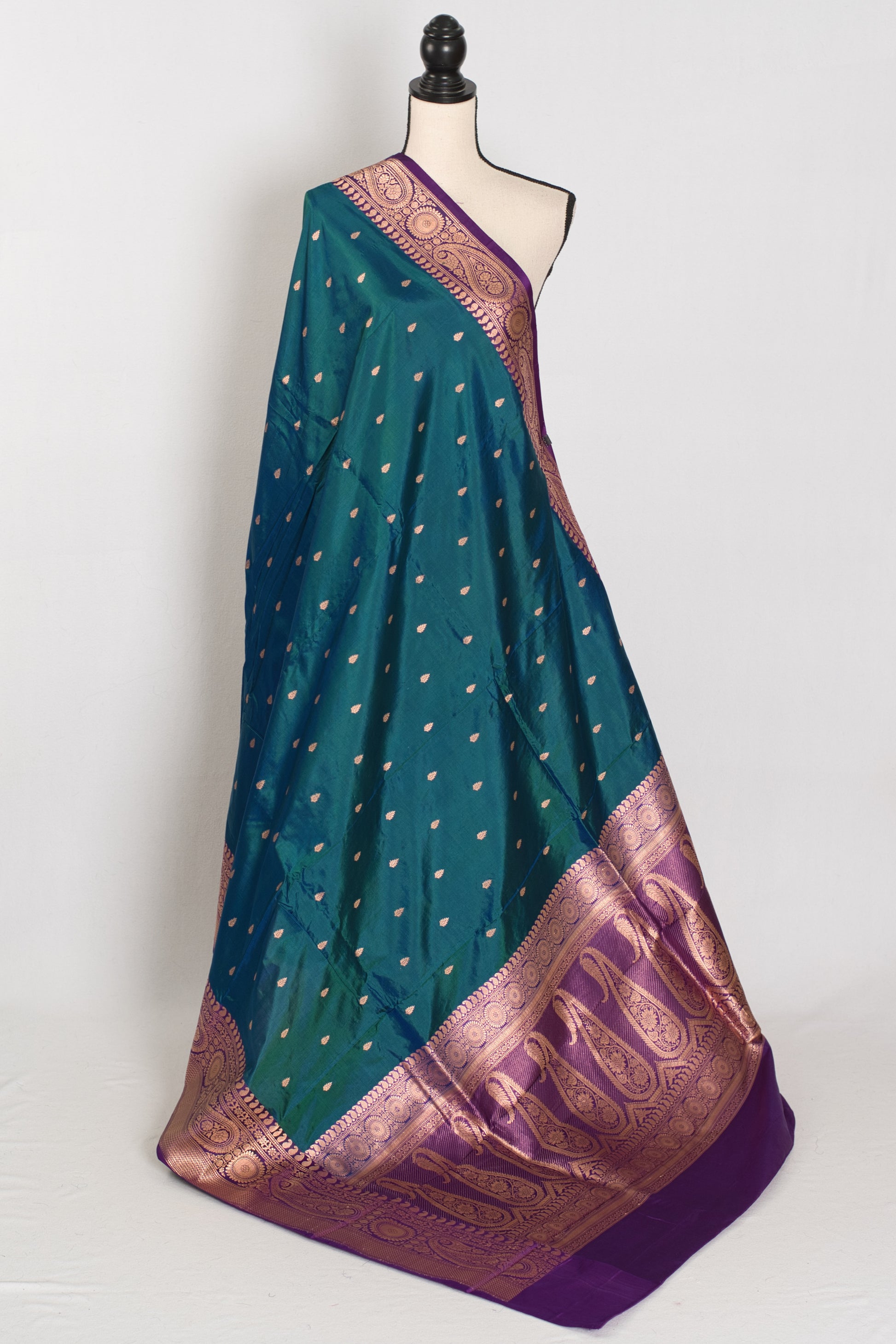 Mayuri | Peacock Green & Purple Pure Banarasi Silk Saree | Silk Mark Certified image 1