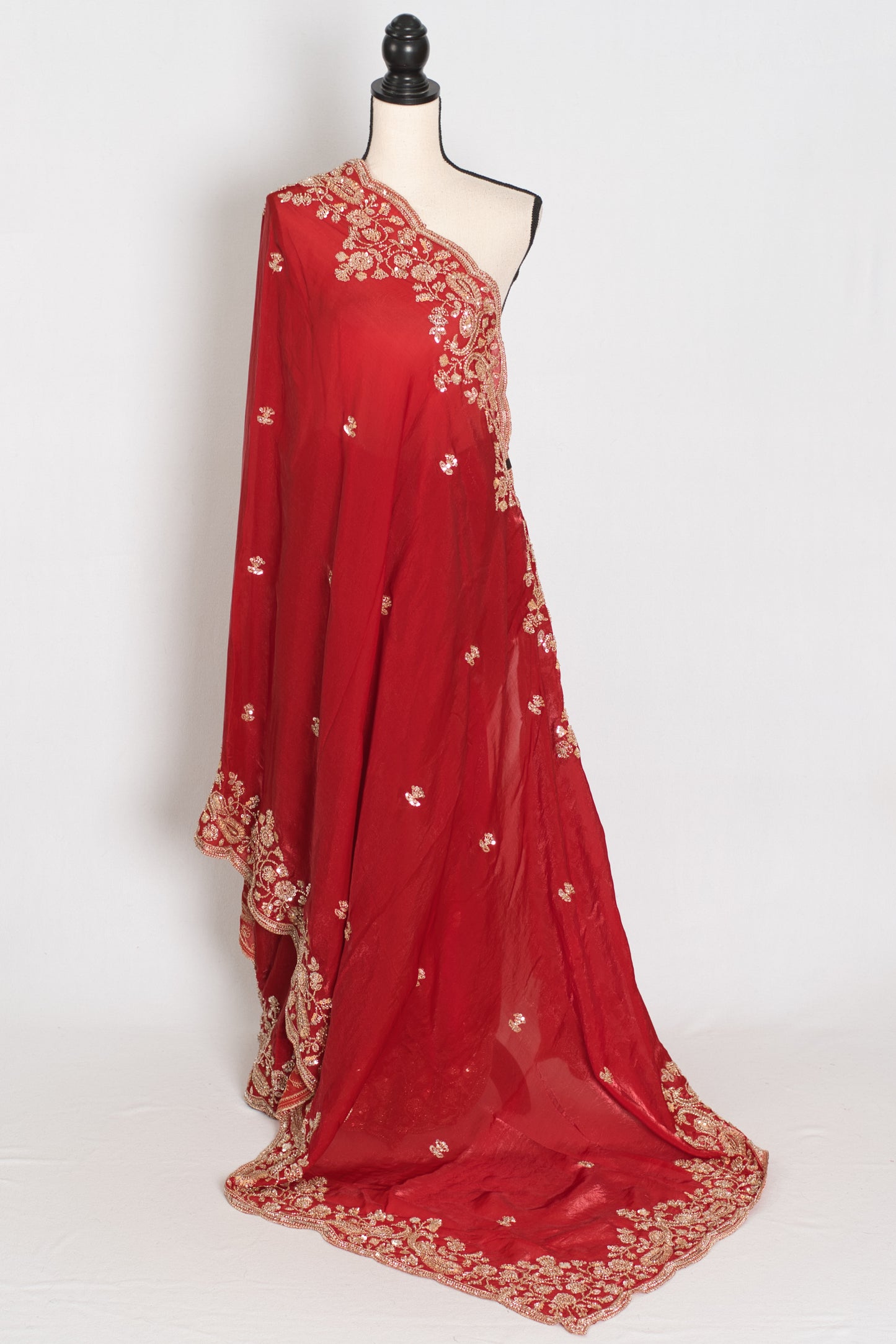 Roshni | Bright Red Tissue Saree | Pre-Stitched Size 40 Blouse image 3