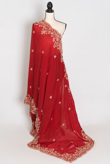 Roshni | Bright Red Tissue Saree | Pre-Stitched Size 40 Blouse image 3