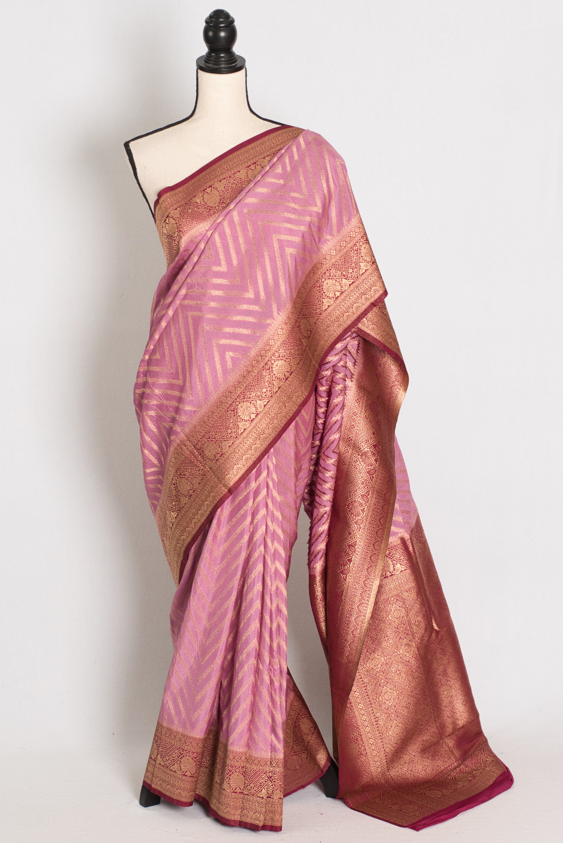 Saira: Pink and Maroon Banarasi Saree | Size 42 Stitched Blouse image 0