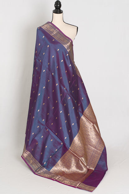 Bristi | Dual Shade Purple Pure Katan Silk Banarasi with 38 Size Stitched Blouse image 3