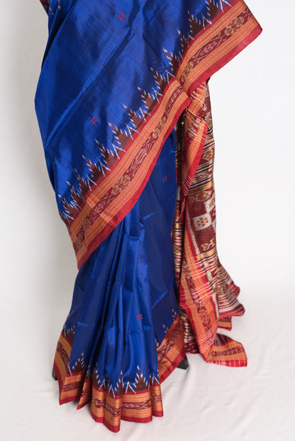 Mira : Silk Mark Certified Khandua Silk Odisha Saree in Blue and Red image 4